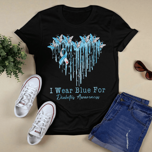 I Wear Blue For Diabetes Awareness Butterfly Heart 2218 Diabetes Awareness Shirt, Diabetes Survivor Support Shirt, Gift For Diabetic, Diabetes Awareness Month