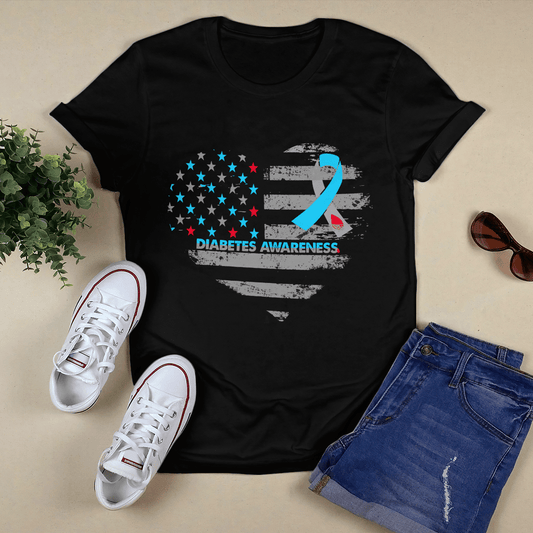US Flag Heart Diabetes Diabetes Awareness Shirt, Diabetes Survivor Support Shirt, Gift For Diabetic, Diabetes Awareness Month