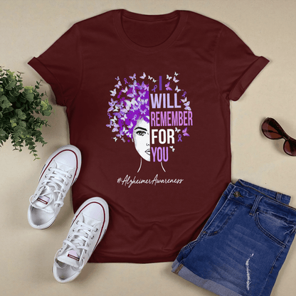 Support Alzheimer's Shirt, Alzheimer Dad Mom Tee, Alzheimer's gift, Gift For Her, Gift For Him I Will Remember For You