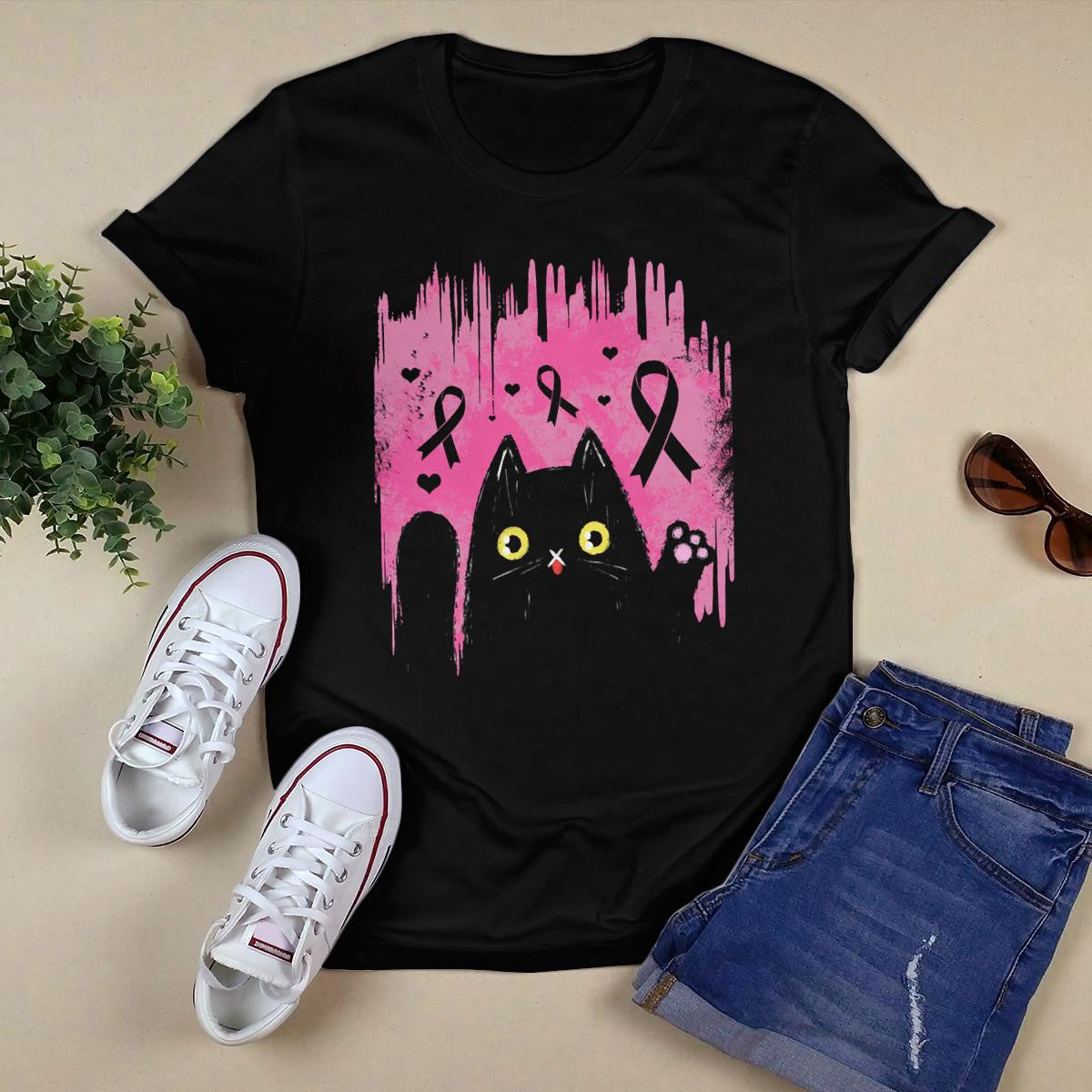 Black Cat 2306 For Cancer Warriorr,Breast Cancer Support Shirt, Breast Cancer Awareness Gift