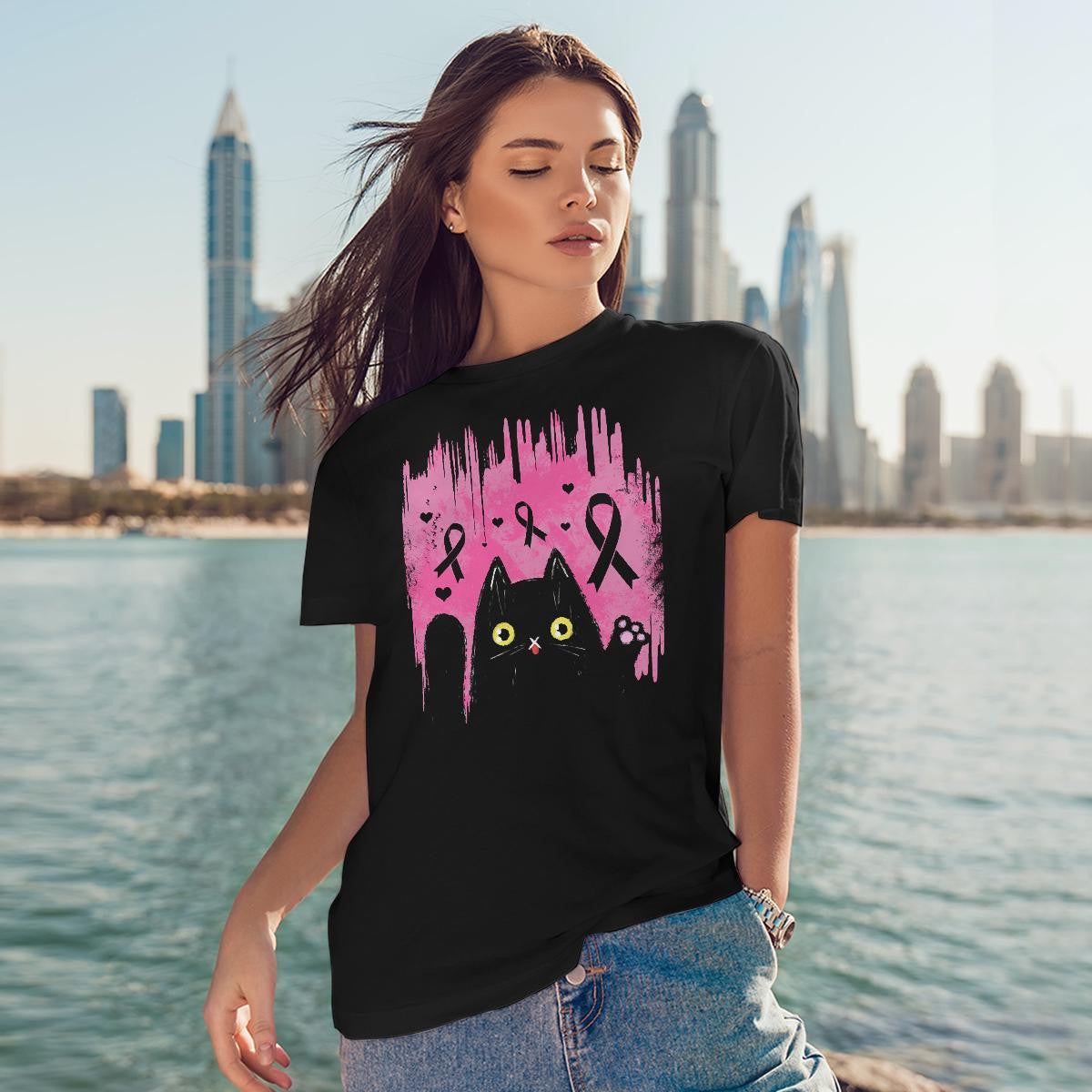 Black Cat 2306 For Cancer Warriorr,Breast Cancer Support Shirt, Breast Cancer Awareness Gift