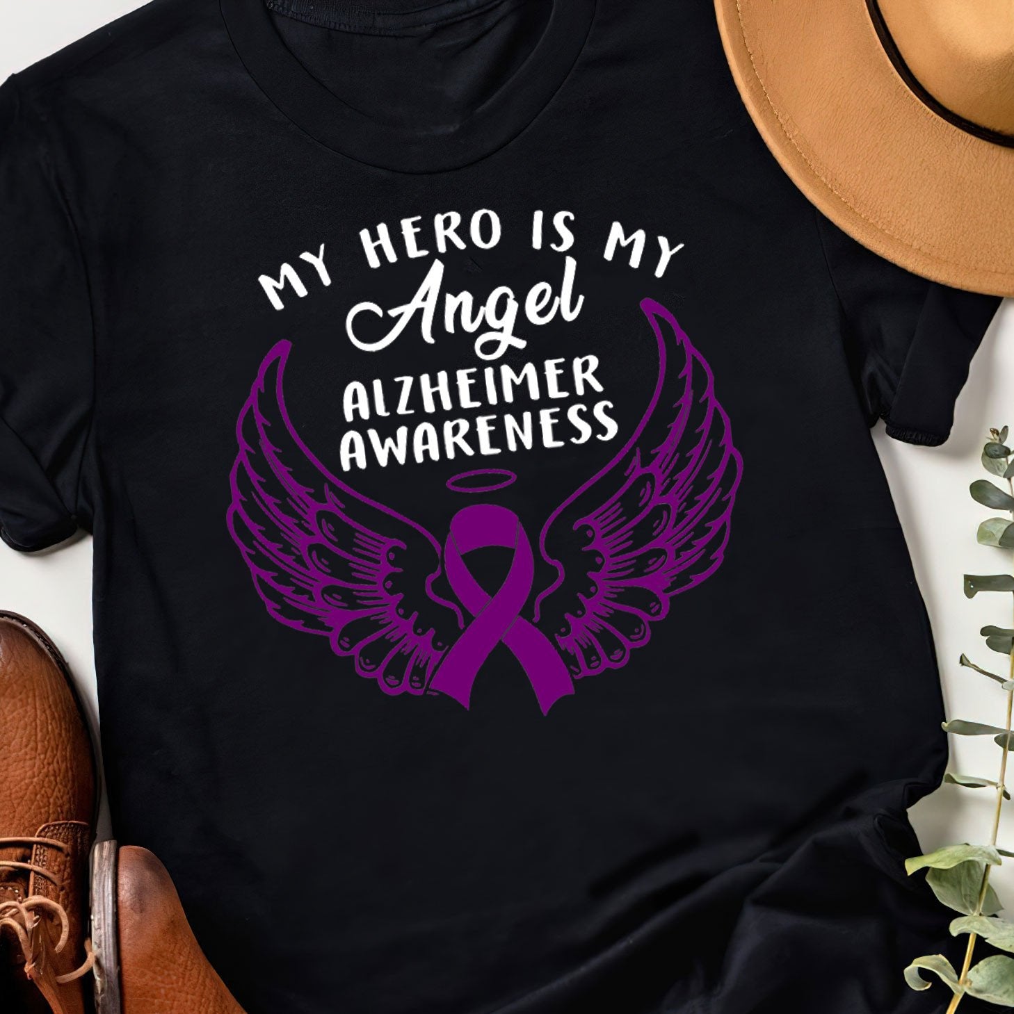 Support Alzheimer's Shirt, Alzheimer Dad Mom Tee, Alzheimer's gift, Gift For Her, Gift For Him My Hero Is Now Angel
