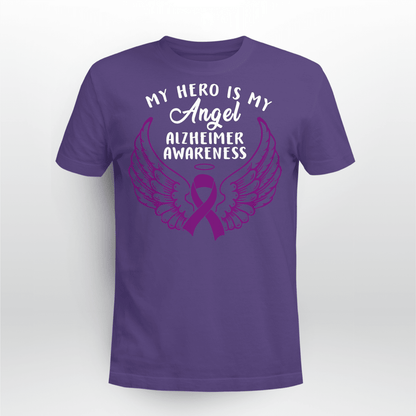 Support Alzheimer's Shirt, Alzheimer Dad Mom Tee, Alzheimer's gift, Gift For Her, Gift For Him My Hero Is Now Angel