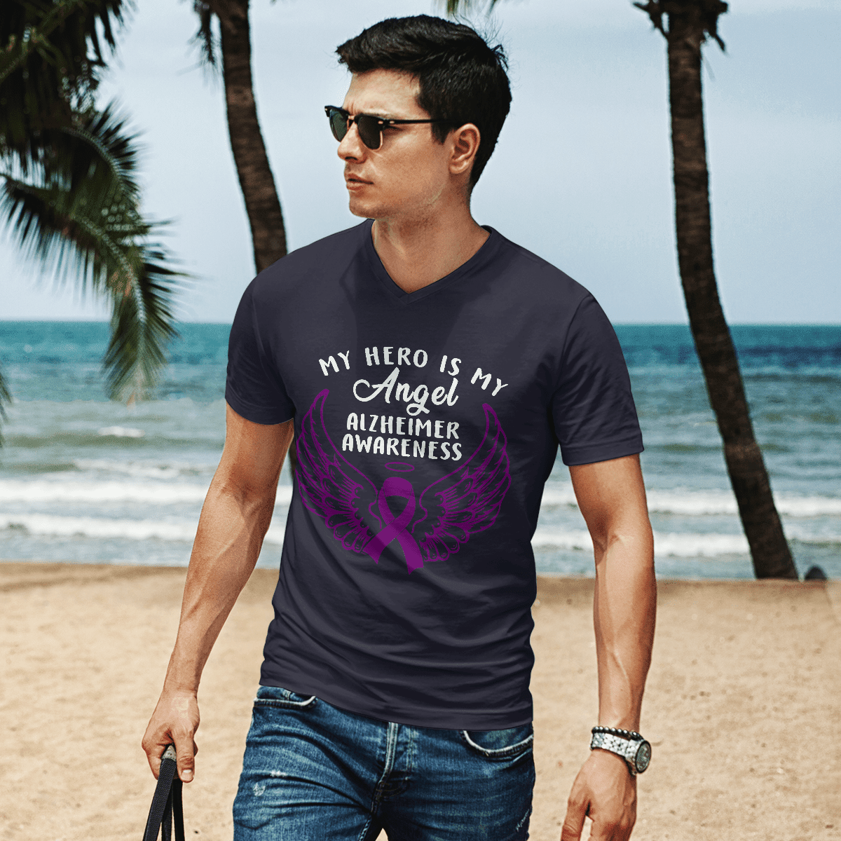 Support Alzheimer's Shirt, Alzheimer Dad Mom Tee, Alzheimer's gift, Gift For Her, Gift For Him My Hero Is Now Angel