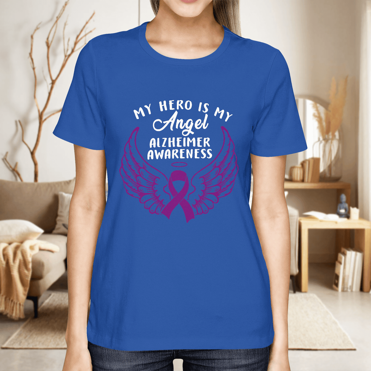 Support Alzheimer's Shirt, Alzheimer Dad Mom Tee, Alzheimer's gift, Gift For Her, Gift For Him My Hero Is Now Angel