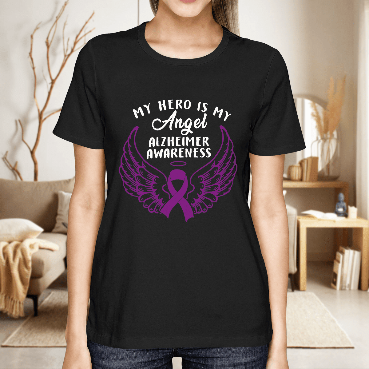 Support Alzheimer's Shirt, Alzheimer Dad Mom Tee, Alzheimer's gift, Gift For Her, Gift For Him My Hero Is Now Angel