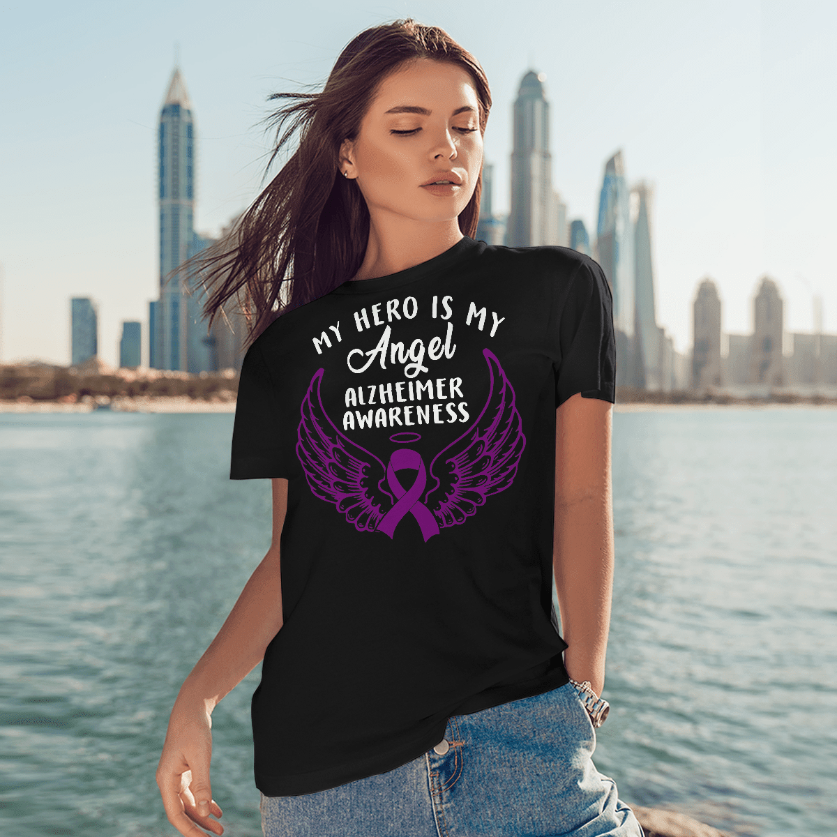 Support Alzheimer's Shirt, Alzheimer Dad Mom Tee, Alzheimer's gift, Gift For Her, Gift For Him My Hero Is Now Angel
