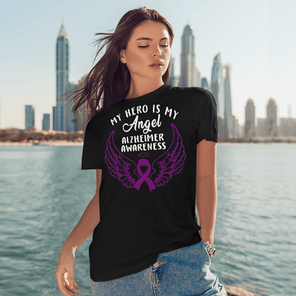 Support Alzheimer's Shirt, Alzheimer Dad Mom Tee, Alzheimer's gift, Gift For Her, Gift For Him My Hero Is Now Angel