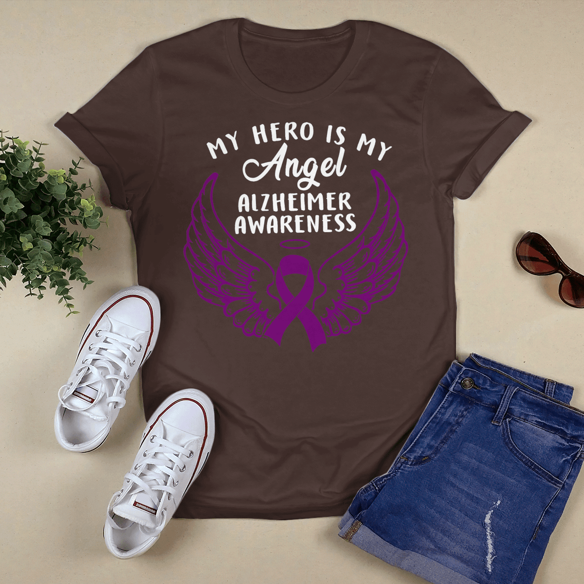 Support Alzheimer's Shirt, Alzheimer Dad Mom Tee, Alzheimer's gift, Gift For Her, Gift For Him My Hero Is Now Angel