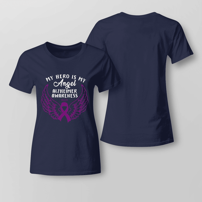 Support Alzheimer's Shirt, Alzheimer Dad Mom Tee, Alzheimer's gift, Gift For Her, Gift For Him My Hero Is Now Angel