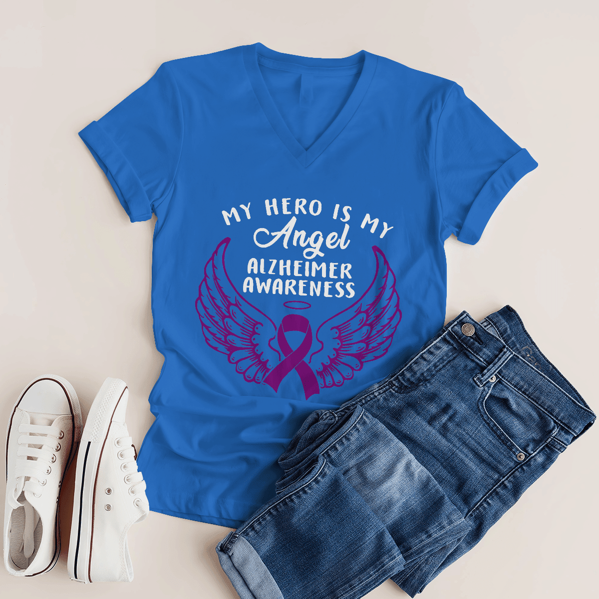 Support Alzheimer's Shirt, Alzheimer Dad Mom Tee, Alzheimer's gift, Gift For Her, Gift For Him My Hero Is Now Angel