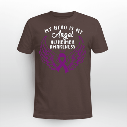Support Alzheimer's Shirt, Alzheimer Dad Mom Tee, Alzheimer's gift, Gift For Her, Gift For Him My Hero Is Now Angel