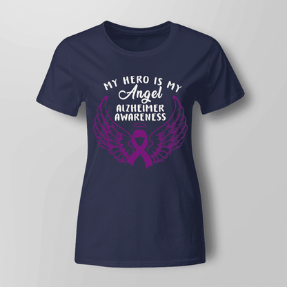 Support Alzheimer's Shirt, Alzheimer Dad Mom Tee, Alzheimer's gift, Gift For Her, Gift For Him My Hero Is Now Angel