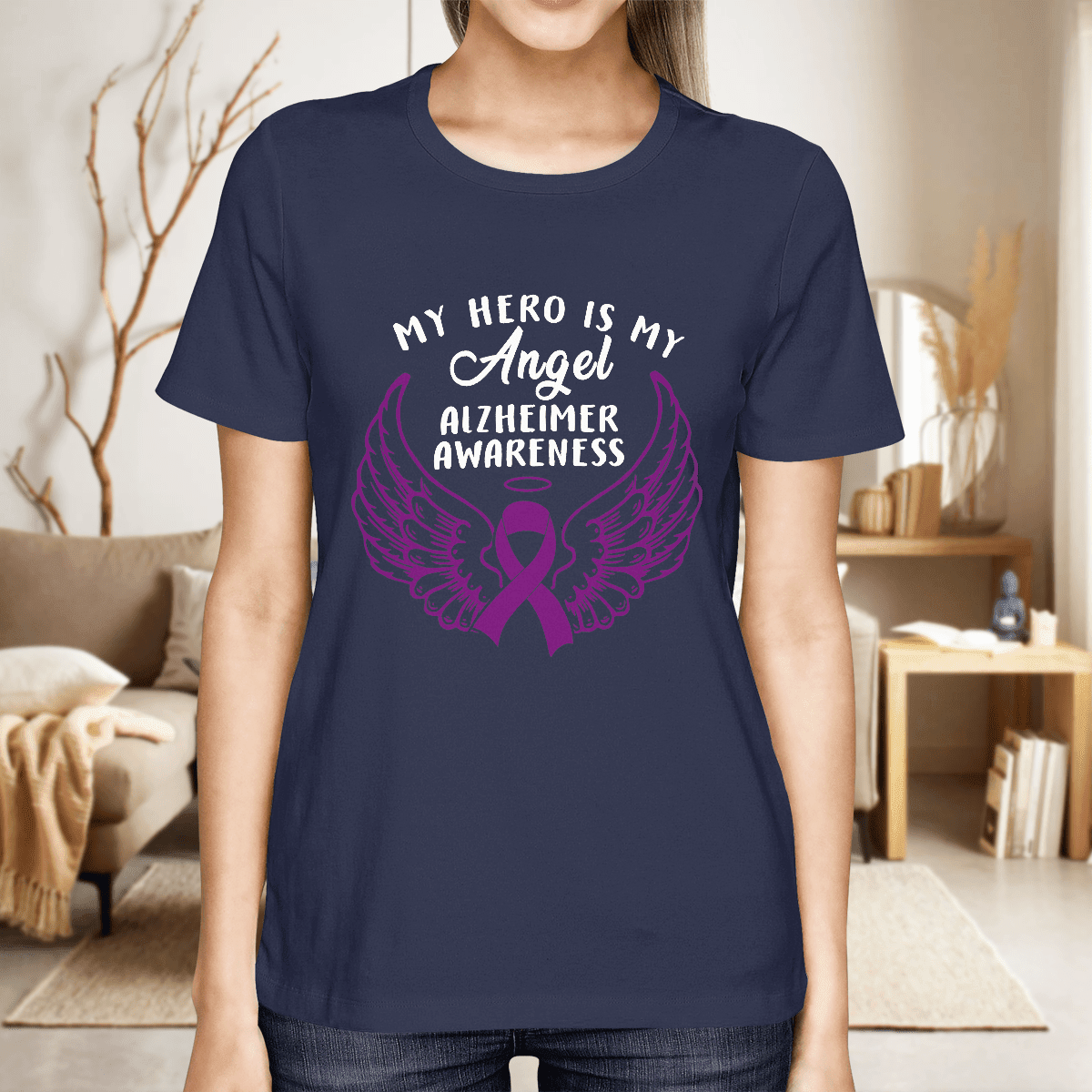 Support Alzheimer's Shirt, Alzheimer Dad Mom Tee, Alzheimer's gift, Gift For Her, Gift For Him My Hero Is Now Angel