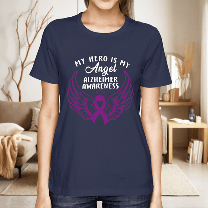 Support Alzheimer's Shirt, Alzheimer Dad Mom Tee, Alzheimer's gift, Gift For Her, Gift For Him My Hero Is Now Angel
