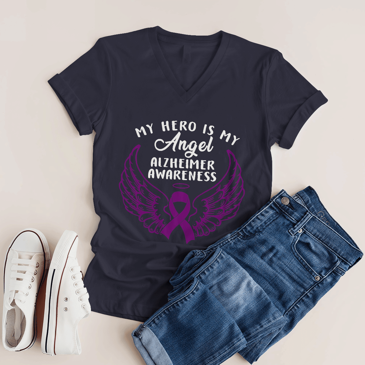 Support Alzheimer's Shirt, Alzheimer Dad Mom Tee, Alzheimer's gift, Gift For Her, Gift For Him My Hero Is Now Angel