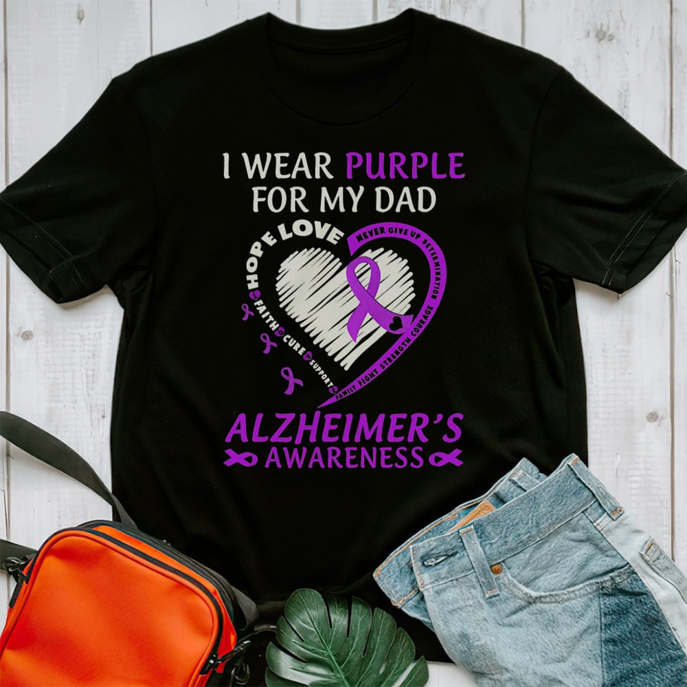 Support Alzheimer's Shirt, Alzheimer Dad Mom Tee, Alzheimer's gift, Gift For Her, Gift For Him I Wear Purple For My Dad