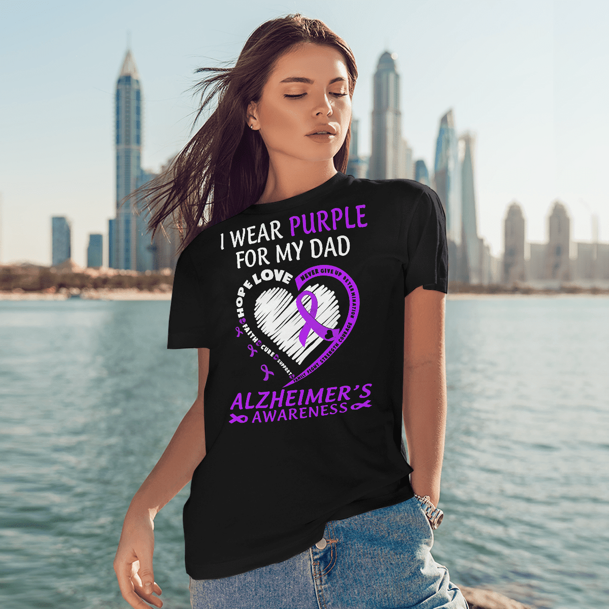 Support Alzheimer's Shirt, Alzheimer Dad Mom Tee, Alzheimer's gift, Gift For Her, Gift For Him I Wear Purple For My Dad