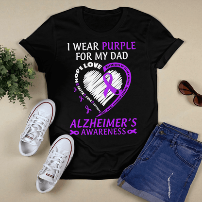 Support Alzheimer's Shirt, Alzheimer Dad Mom Tee, Alzheimer's gift, Gift For Her, Gift For Him I Wear Purple For My Dad