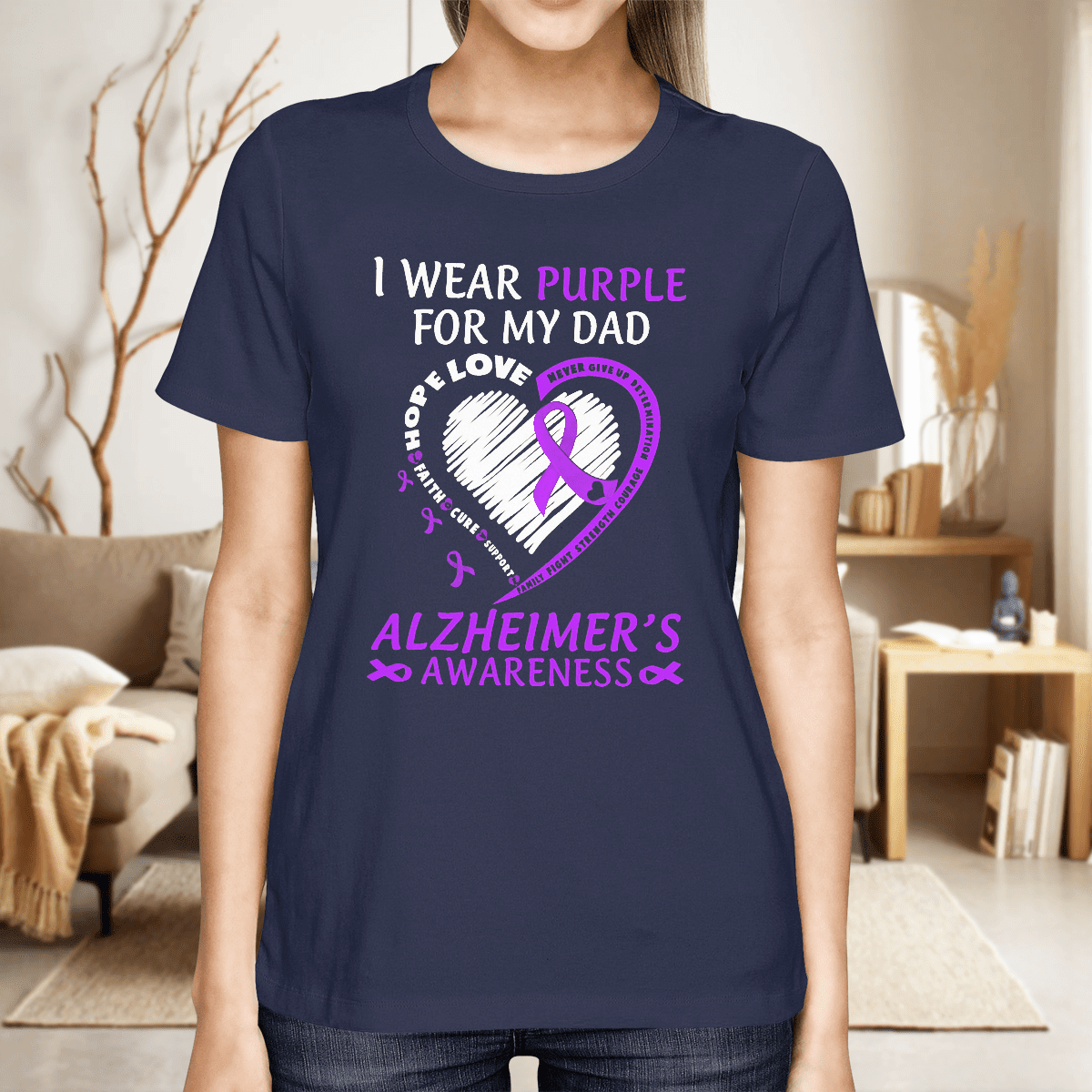 Support Alzheimer's Shirt, Alzheimer Dad Mom Tee, Alzheimer's gift, Gift For Her, Gift For Him I Wear Purple For My Dad