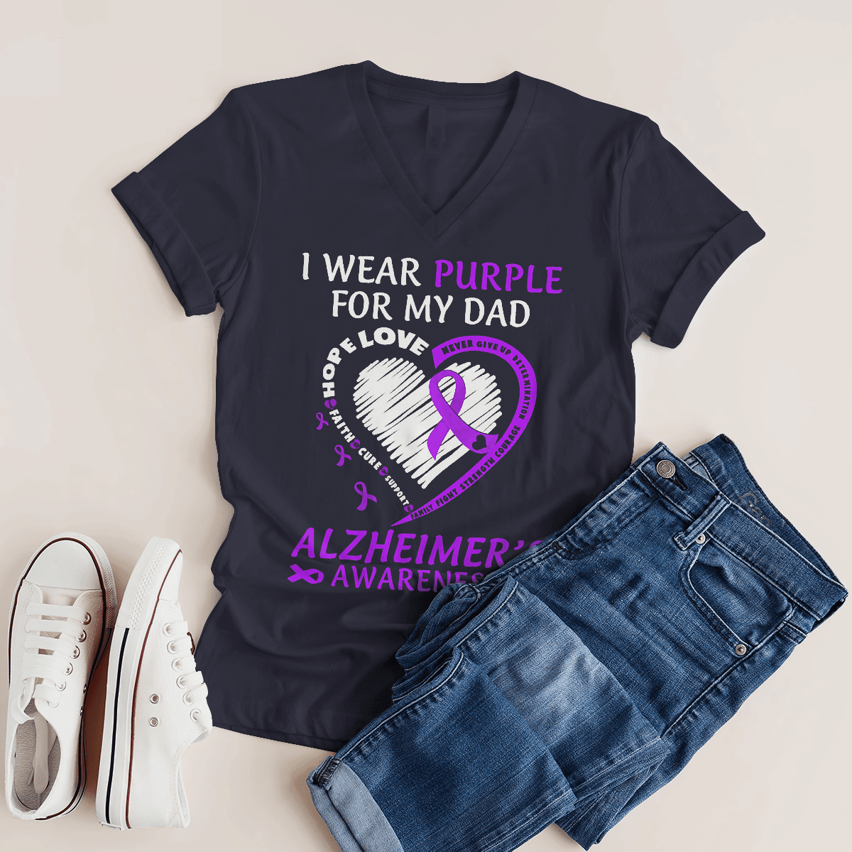 Support Alzheimer's Shirt, Alzheimer Dad Mom Tee, Alzheimer's gift, Gift For Her, Gift For Him I Wear Purple For My Dad