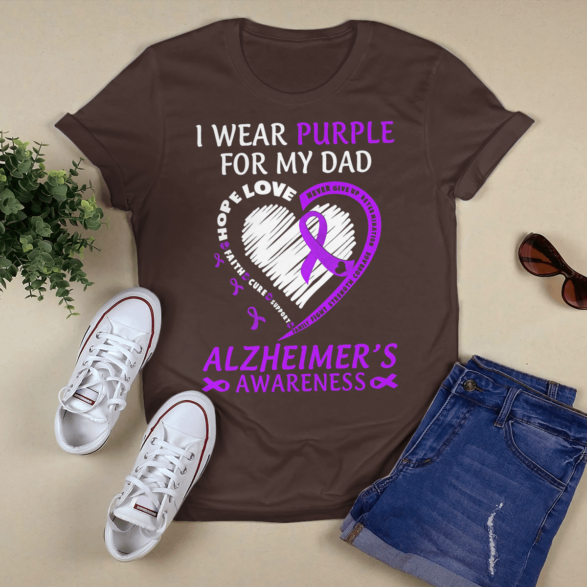 Support Alzheimer's Shirt, Alzheimer Dad Mom Tee, Alzheimer's gift, Gift For Her, Gift For Him I Wear Purple For My Dad