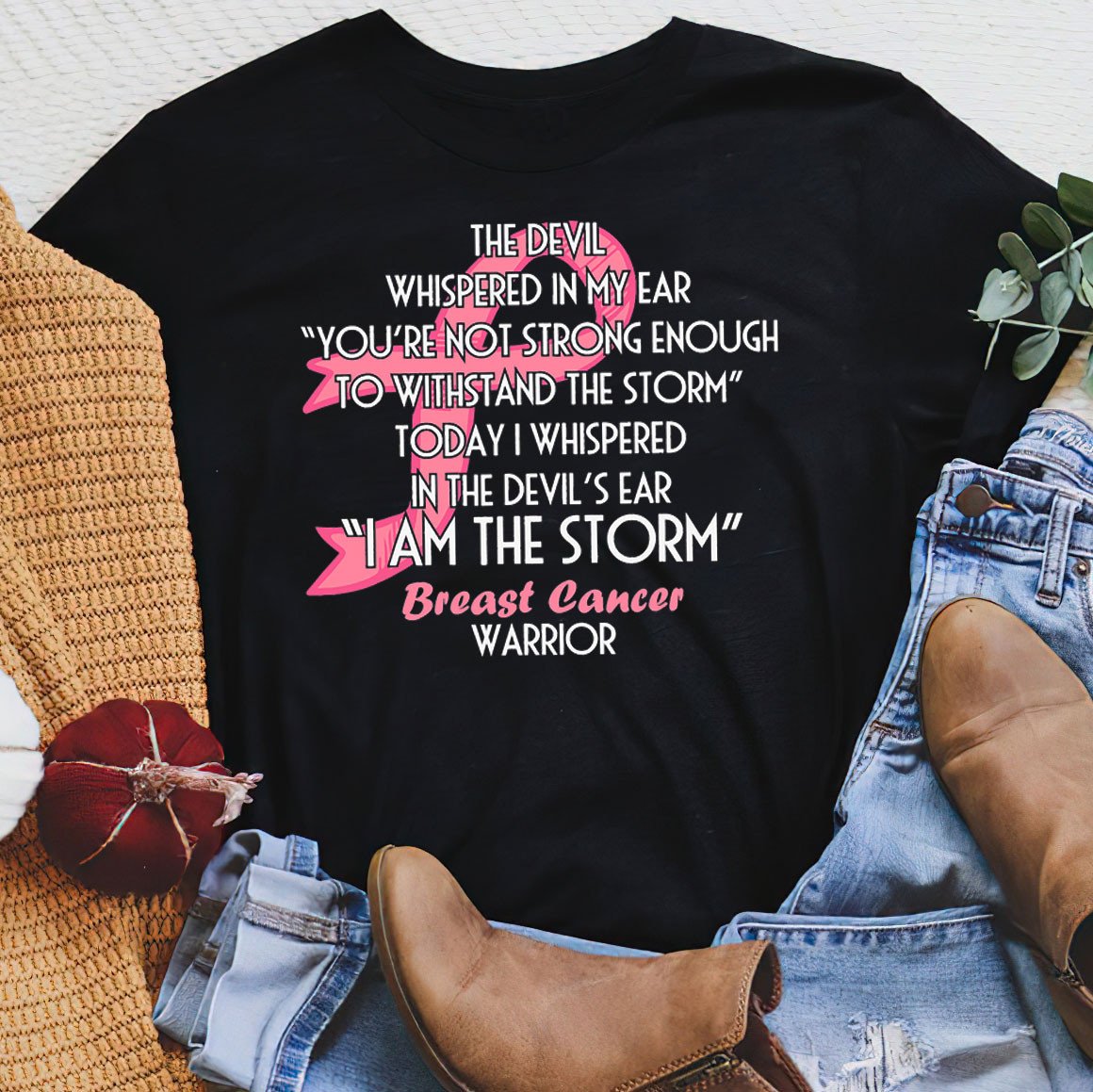 The Devil Whispered In My Ear For Cancer Warriorr,Breast Cancer Support Shirt, Breast Cancer Awareness Gift