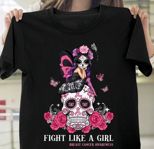 Fight Like A Girl , Breast Cancer Awareness T-Shirt, Special Gift for Breast Cancer Warrior