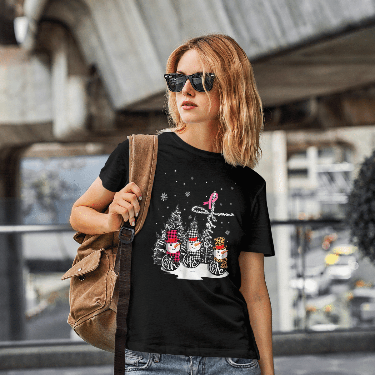 Faith Hope Love Jesus Snowman Breast Cancer OBBC 081121 , Breast Cancer Awareness T-Shirt, Special Gift for Breast Cancer Warrior