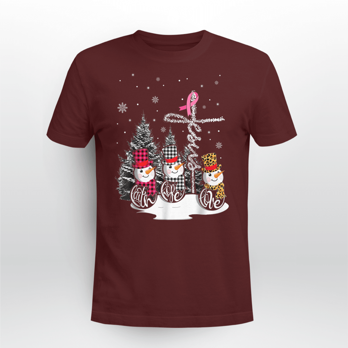 Faith Hope Love Jesus Snowman Breast Cancer OBBC 081121 , Breast Cancer Awareness T-Shirt, Special Gift for Breast Cancer Warrior