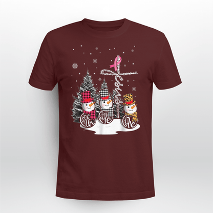 Faith Hope Love Jesus Snowman Breast Cancer OBBC 081121 , Breast Cancer Awareness T-Shirt, Special Gift for Breast Cancer Warrior