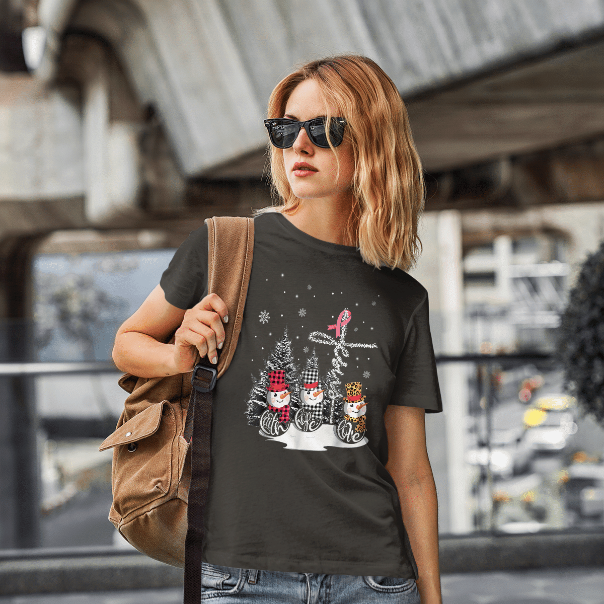 Faith Hope Love Jesus Snowman Breast Cancer OBBC 081121 , Breast Cancer Awareness T-Shirt, Special Gift for Breast Cancer Warrior