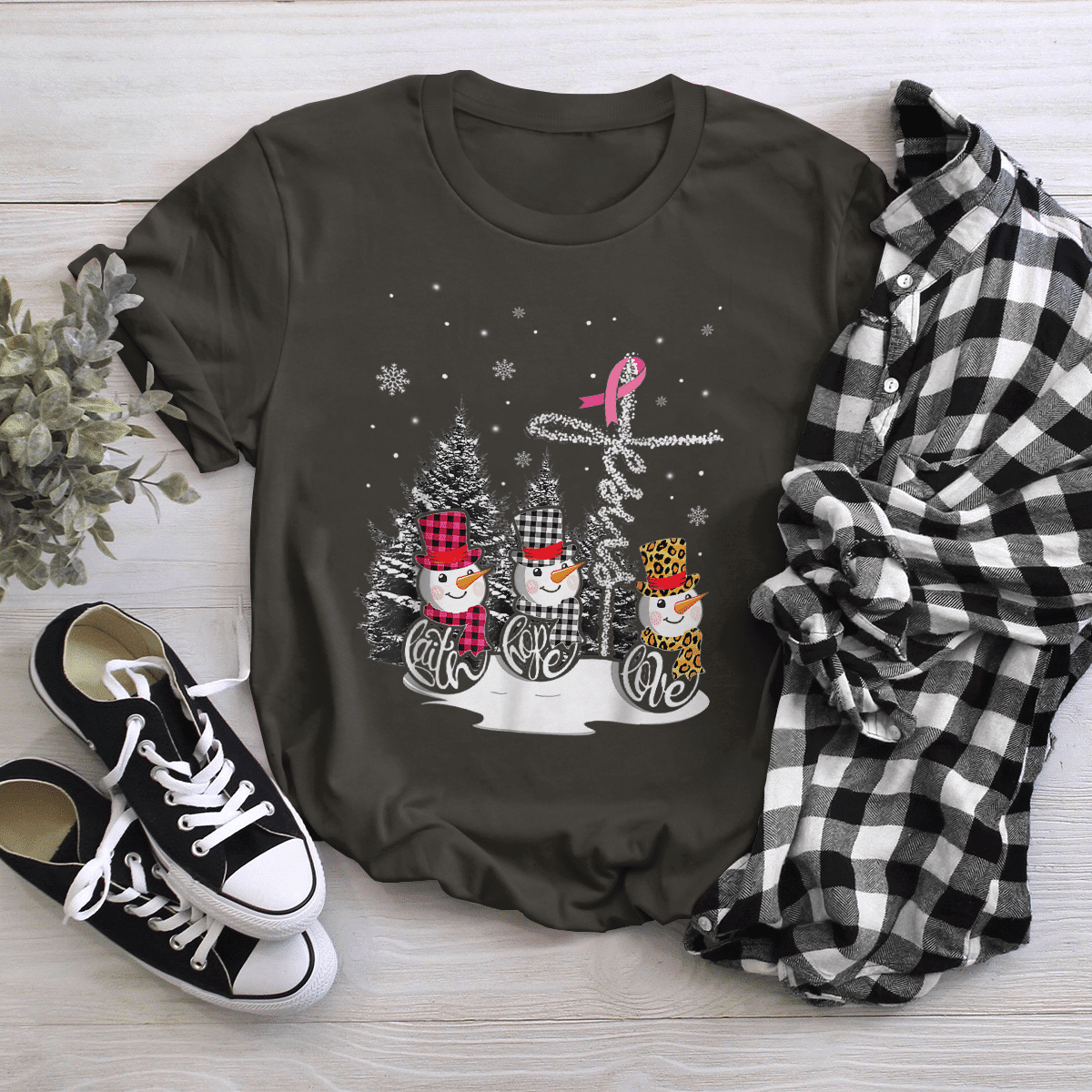 Faith Hope Love Jesus Snowman Breast Cancer OBBC 081121 , Breast Cancer Awareness T-Shirt, Special Gift for Breast Cancer Warrior