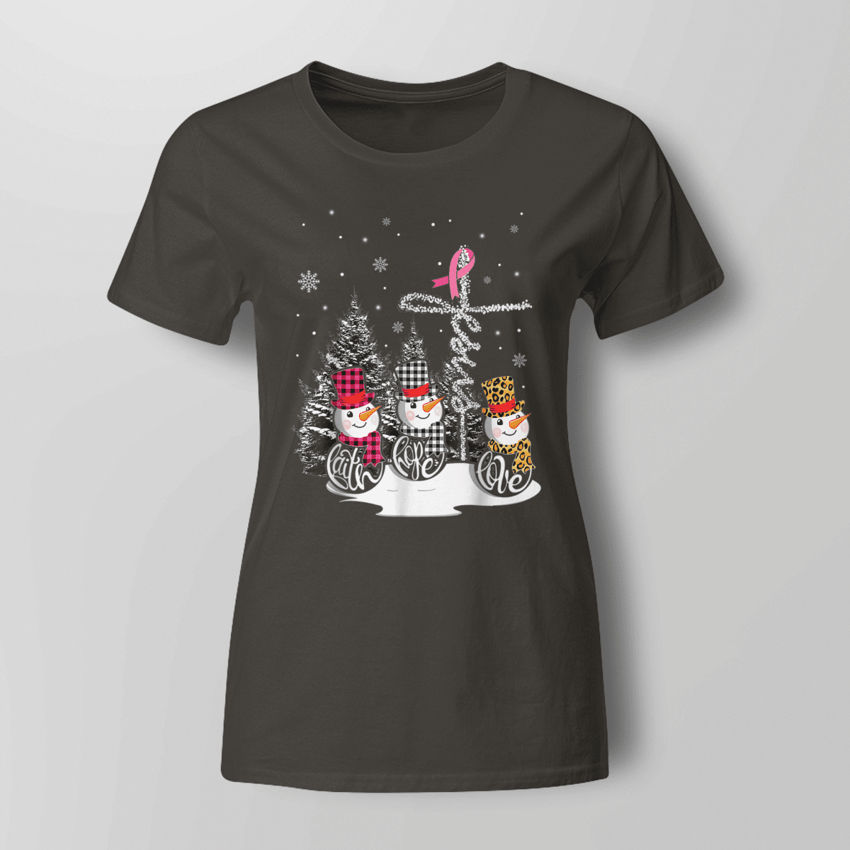 Faith Hope Love Jesus Snowman Breast Cancer OBBC 081121 , Breast Cancer Awareness T-Shirt, Special Gift for Breast Cancer Warrior