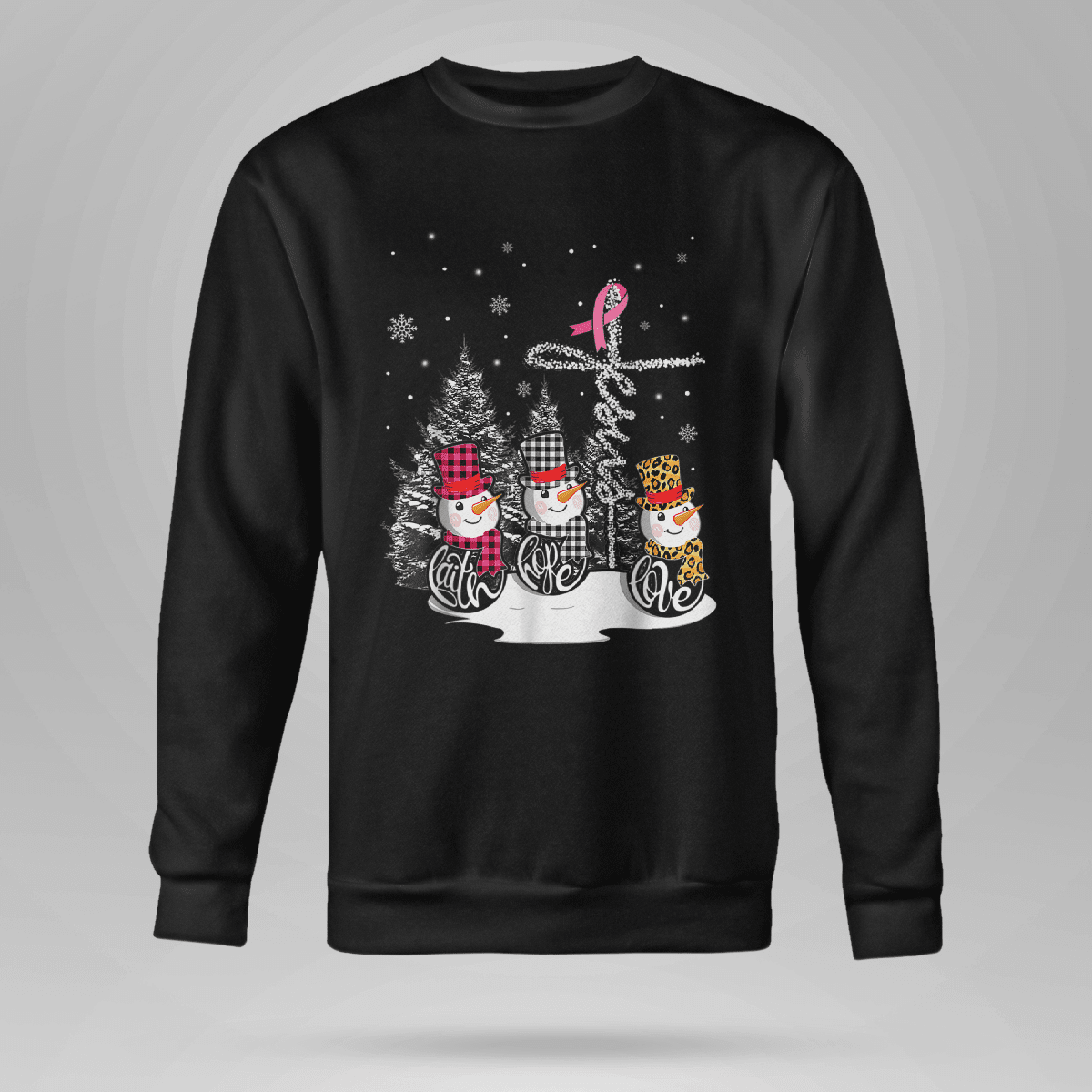 Faith Hope Love Jesus Snowman Breast Cancer OBBC 081121 , Breast Cancer Awareness T-Shirt, Special Gift for Breast Cancer Warrior