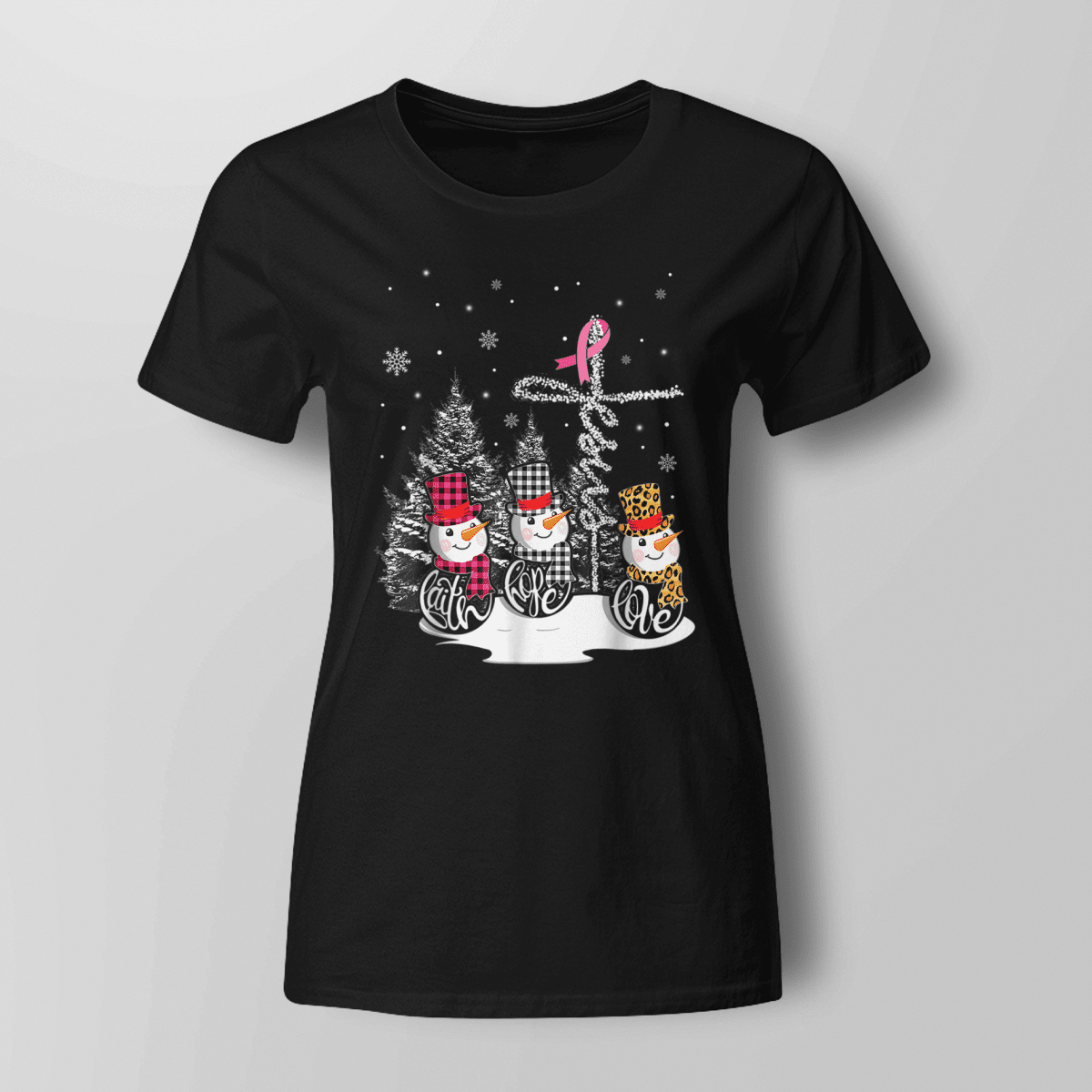 Faith Hope Love Jesus Snowman Breast Cancer OBBC 081121 , Breast Cancer Awareness T-Shirt, Special Gift for Breast Cancer Warrior