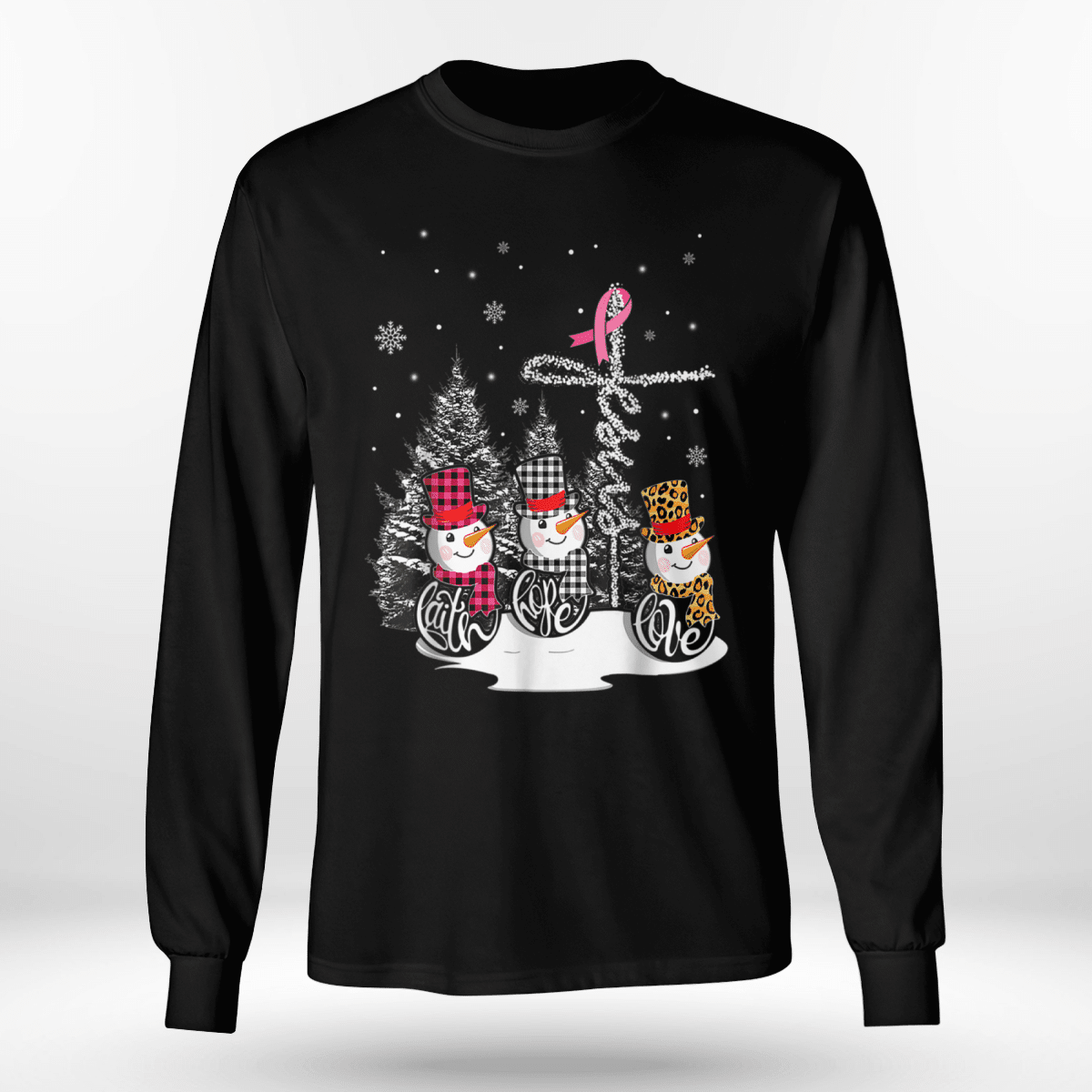 Faith Hope Love Jesus Snowman Breast Cancer OBBC 081121 , Breast Cancer Awareness T-Shirt, Special Gift for Breast Cancer Warrior