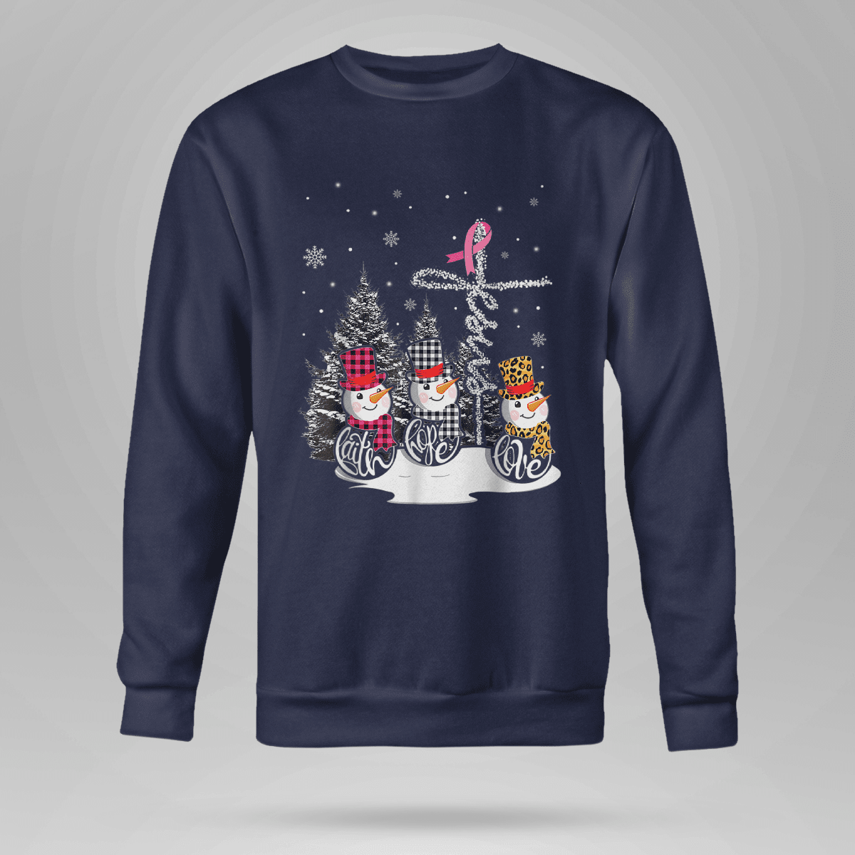 Faith Hope Love Jesus Snowman Breast Cancer OBBC 081121 , Breast Cancer Awareness T-Shirt, Special Gift for Breast Cancer Warrior