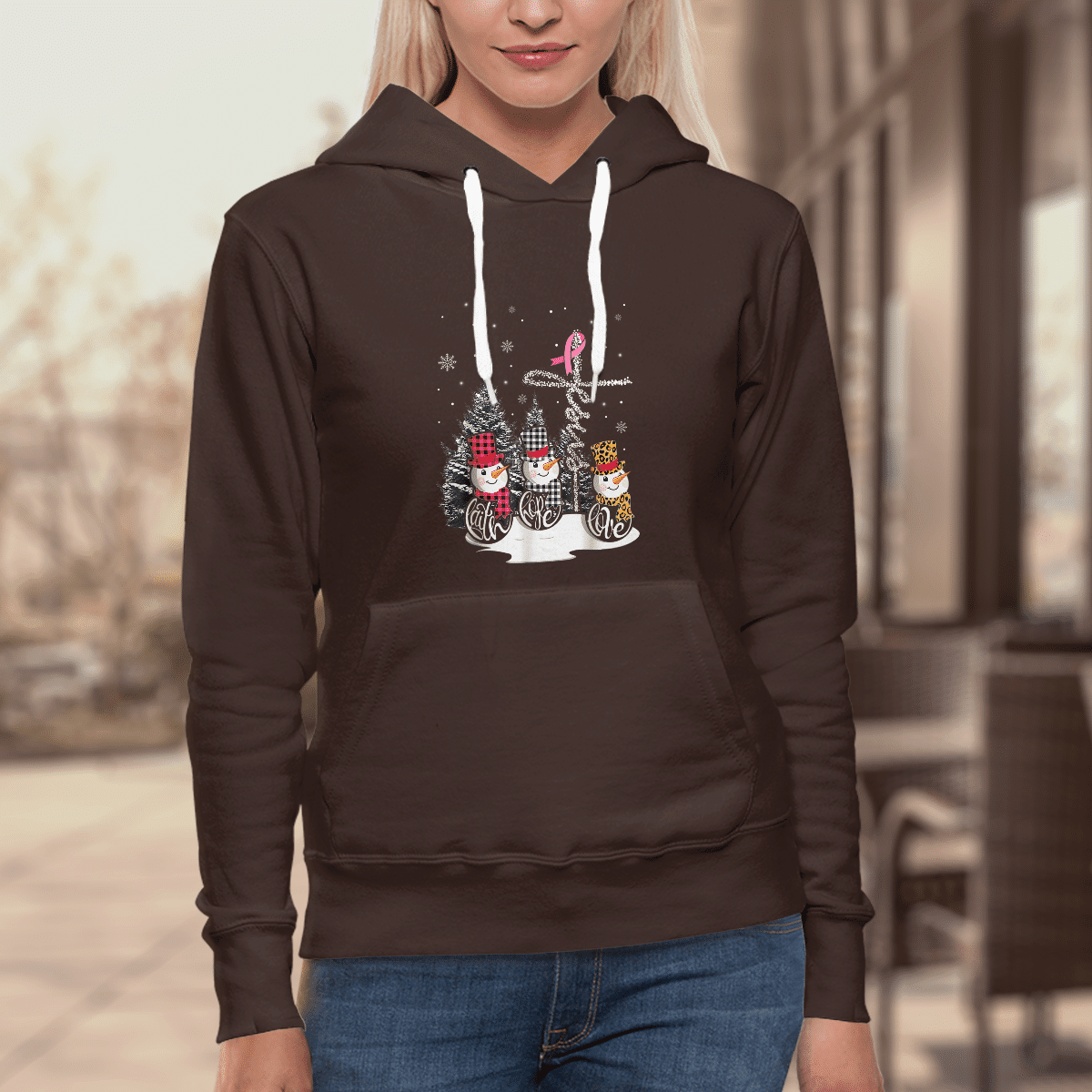 Faith Hope Love Jesus Snowman Breast Cancer OBBC 081121 , Breast Cancer Awareness T-Shirt, Special Gift for Breast Cancer Warrior