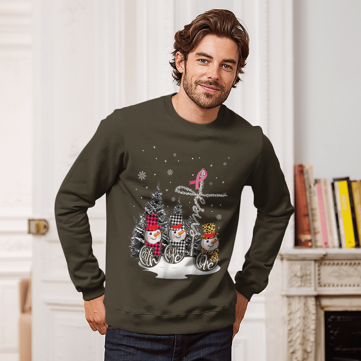 Faith Hope Love Jesus Snowman Breast Cancer OBBC 081121 , Breast Cancer Awareness T-Shirt, Special Gift for Breast Cancer Warrior