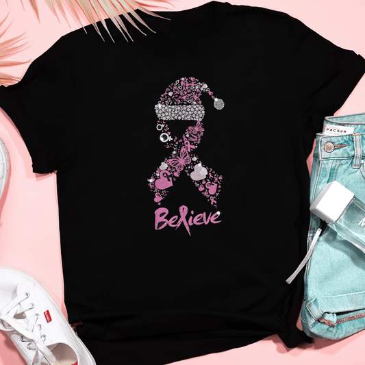 Believe Breast Cancer Ribbon, Gift for Cancer Warrior