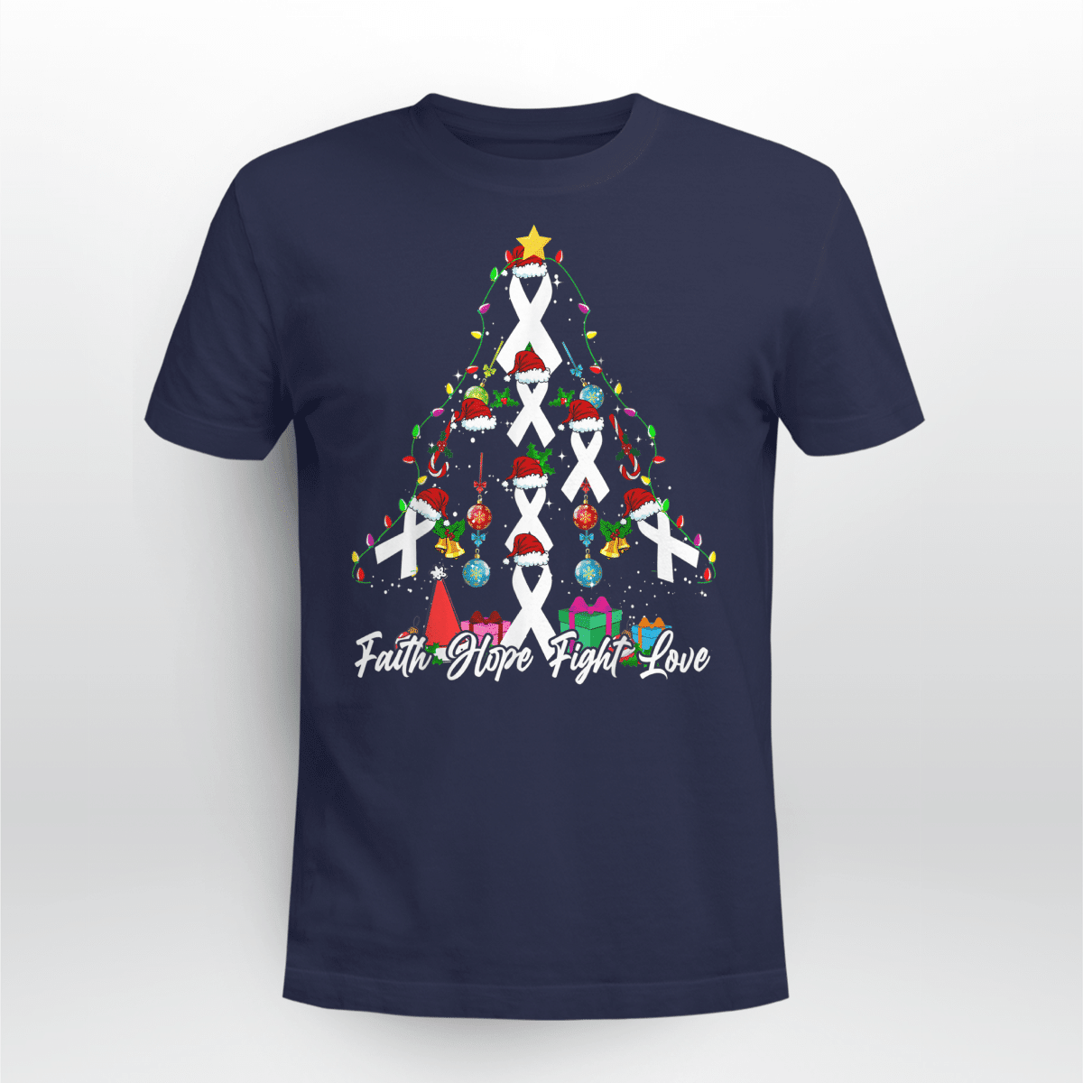 Santa White Ribbon Christmas Tree Lung , Breast Cancer Awareness T-Shirt, Special Gift for Breast Cancer Warrior