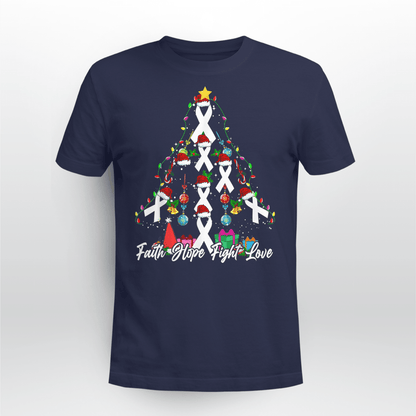 Santa White Ribbon Christmas Tree Lung , Breast Cancer Awareness T-Shirt, Special Gift for Breast Cancer Warrior