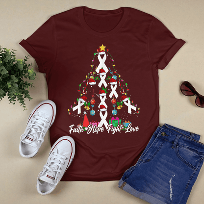 Santa White Ribbon Christmas Tree Lung , Breast Cancer Awareness T-Shirt, Special Gift for Breast Cancer Warrior