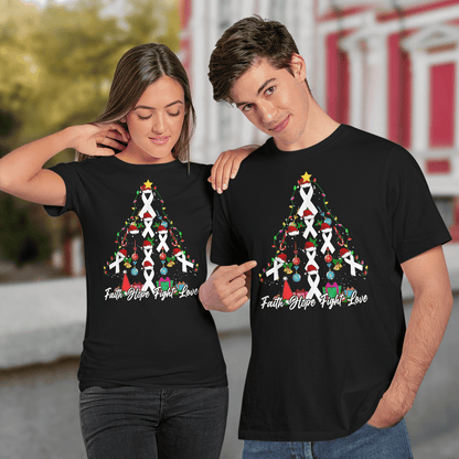 Santa White Ribbon Christmas Tree Lung , Breast Cancer Awareness T-Shirt, Special Gift for Breast Cancer Warrior