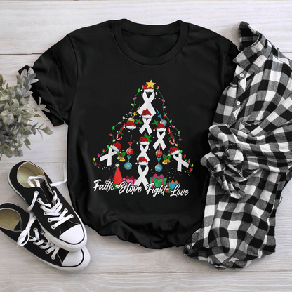 Santa White Ribbon Christmas Tree Lung , Breast Cancer Awareness T-Shirt, Special Gift for Breast Cancer Warrior