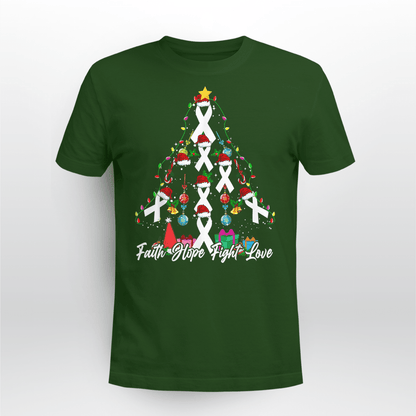 Santa White Ribbon Christmas Tree Lung , Breast Cancer Awareness T-Shirt, Special Gift for Breast Cancer Warrior