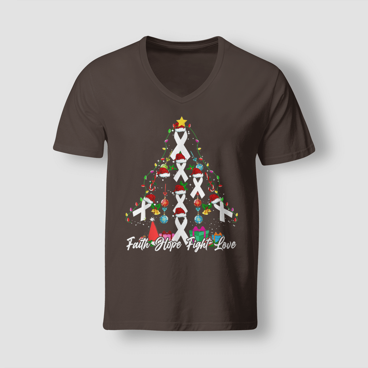 Santa White Ribbon Christmas Tree Lung , Breast Cancer Awareness T-Shirt, Special Gift for Breast Cancer Warrior