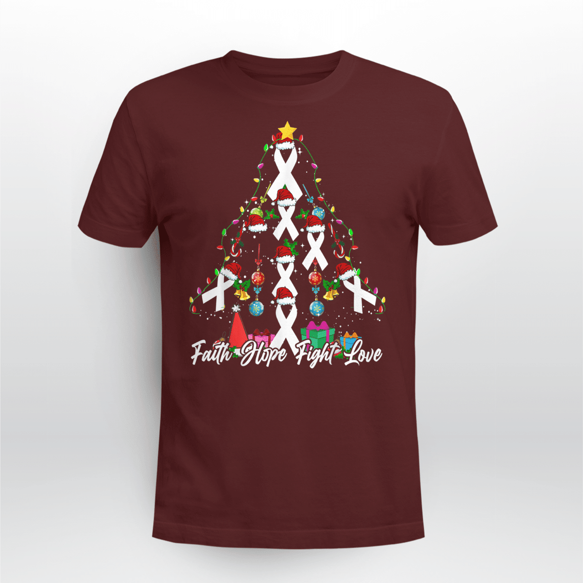 Santa White Ribbon Christmas Tree Lung , Breast Cancer Awareness T-Shirt, Special Gift for Breast Cancer Warrior