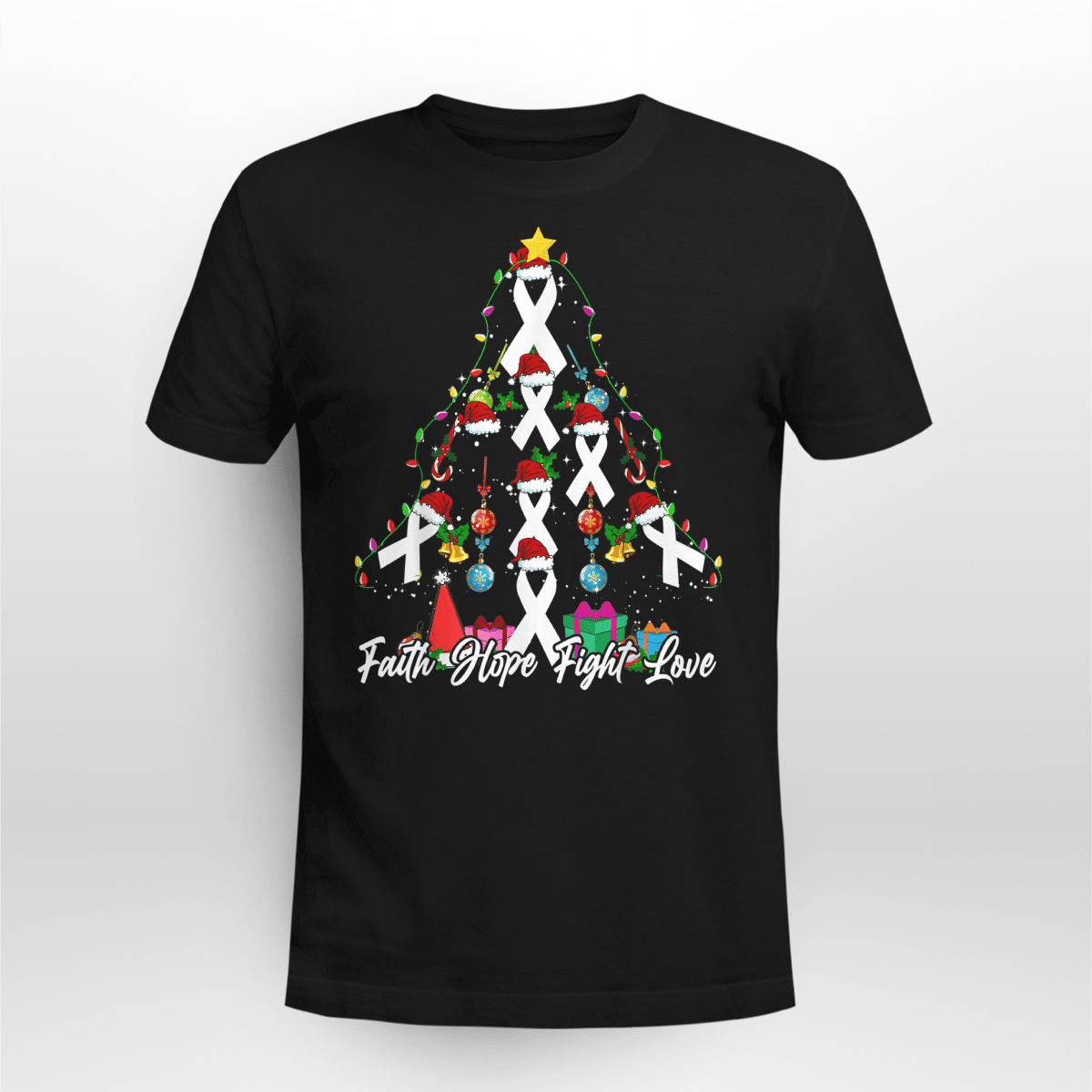 Santa White Ribbon Christmas Tree Lung , Breast Cancer Awareness T-Shirt, Special Gift for Breast Cancer Warrior
